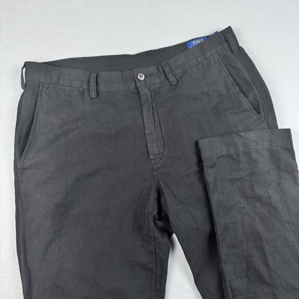 Polo Ralph Lauren Linen Blend Bedford Pants 36x32 Black Flat Front Beach Travel - Picture 1 of 9